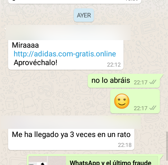 Mensajes whatsapp estafa adidas